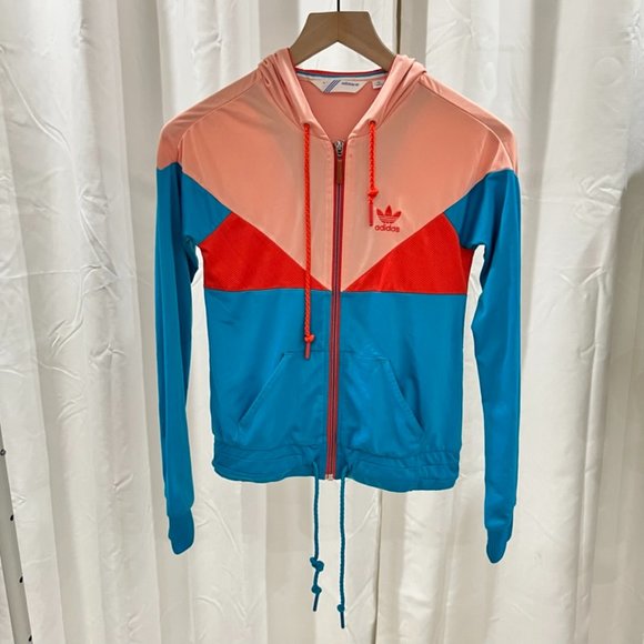 Adidas Colorblock Logo Full Zip Hooded Sports Jacket - Picture 1 of 8
